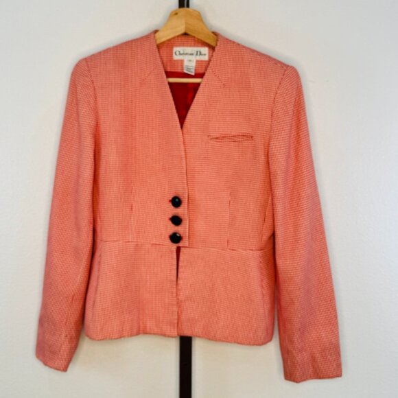 Christian Dior Jackets & Blazers - VTG Christian Dior Blazer Peplum Jacket Houndstooth Print Lined SZ 2 Made In USA